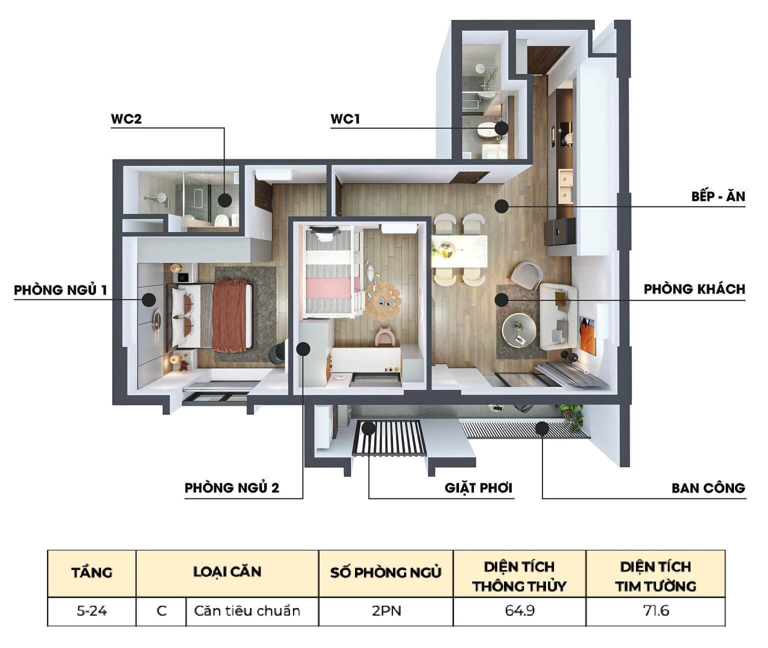 thiết kế căn hộ mia center point đà nẵng loại c